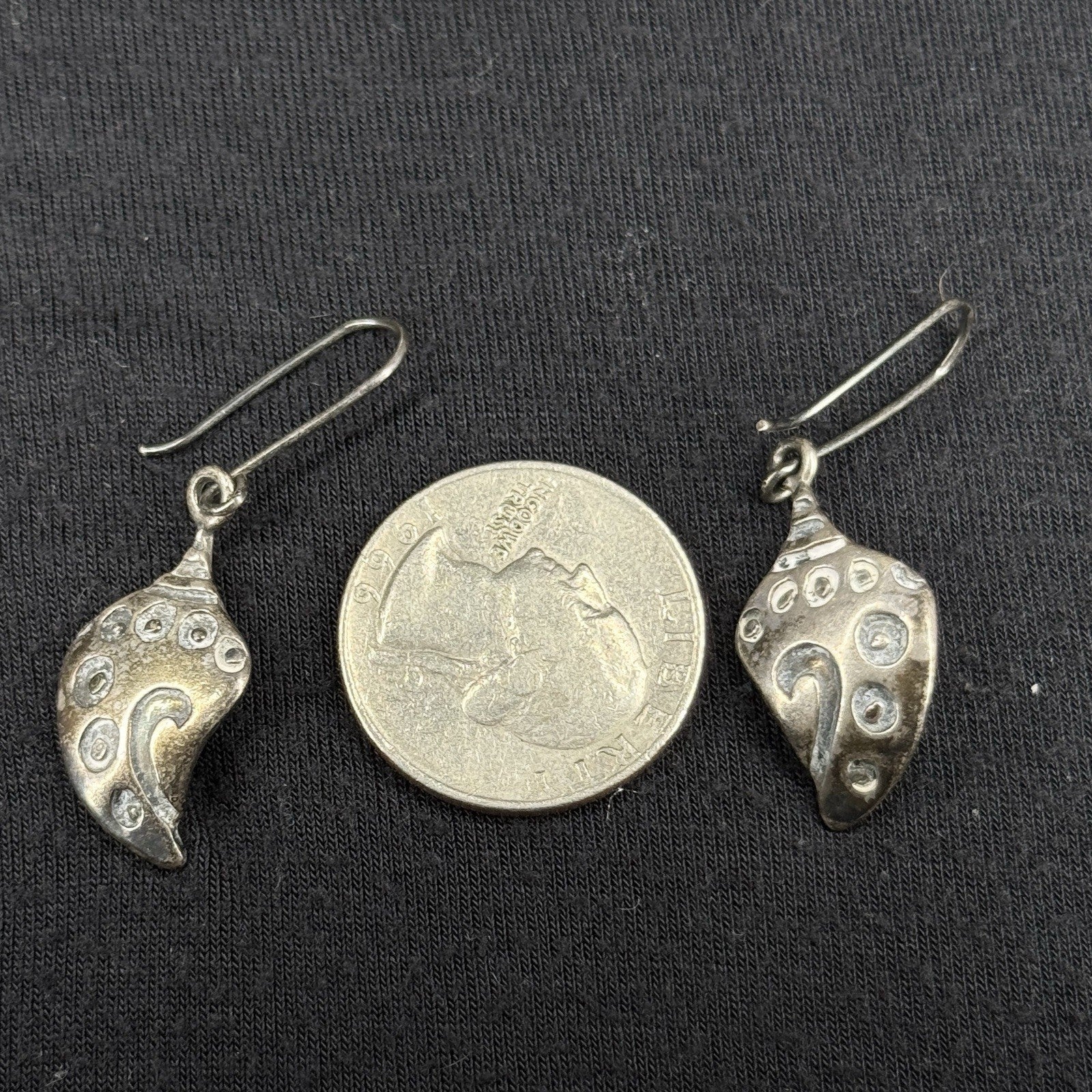 Estate Sterling Silver Earrings Seashell Drop 925 Signed