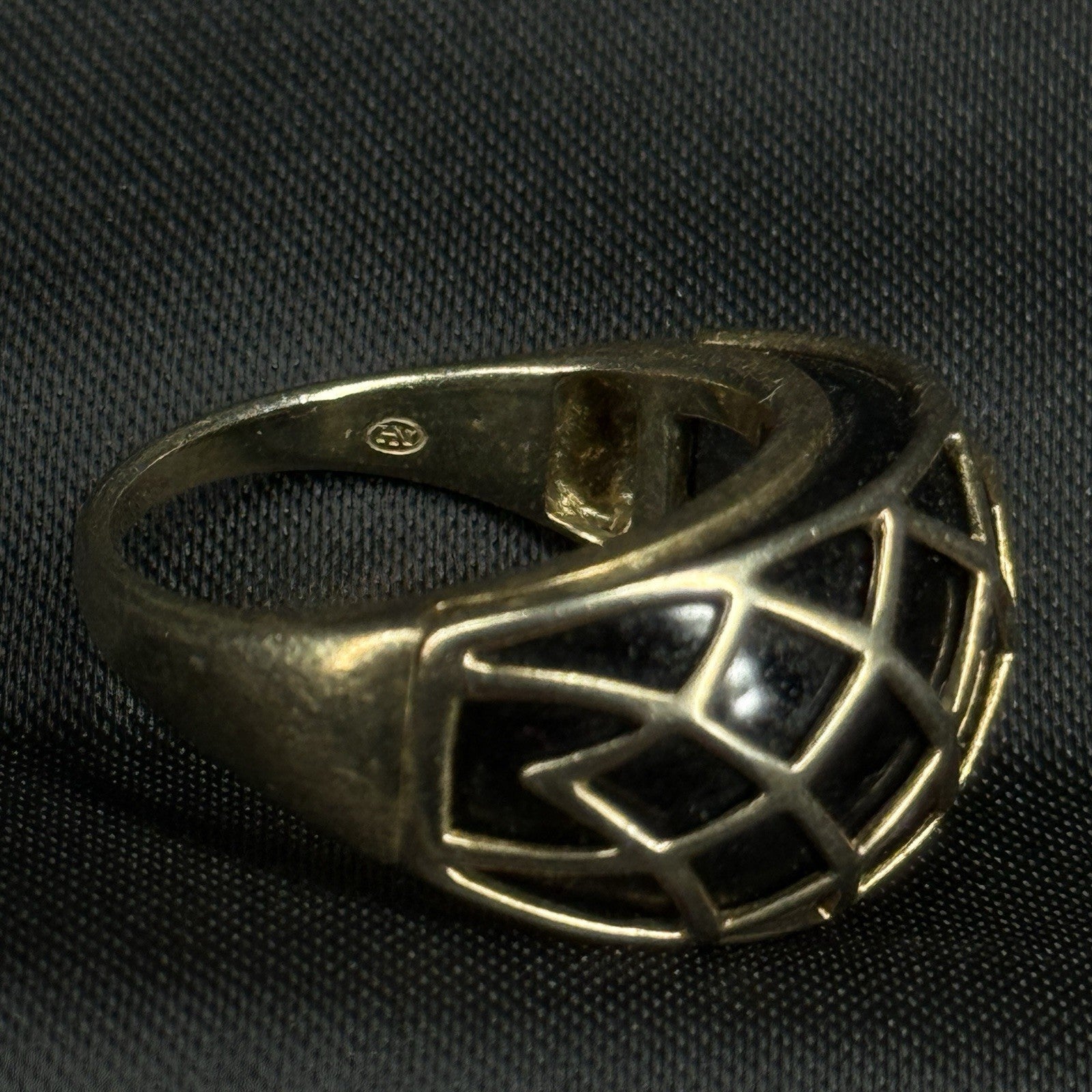 Estate Sterling Silver Ring Black Onyx Gold Wash Size 6.5 925