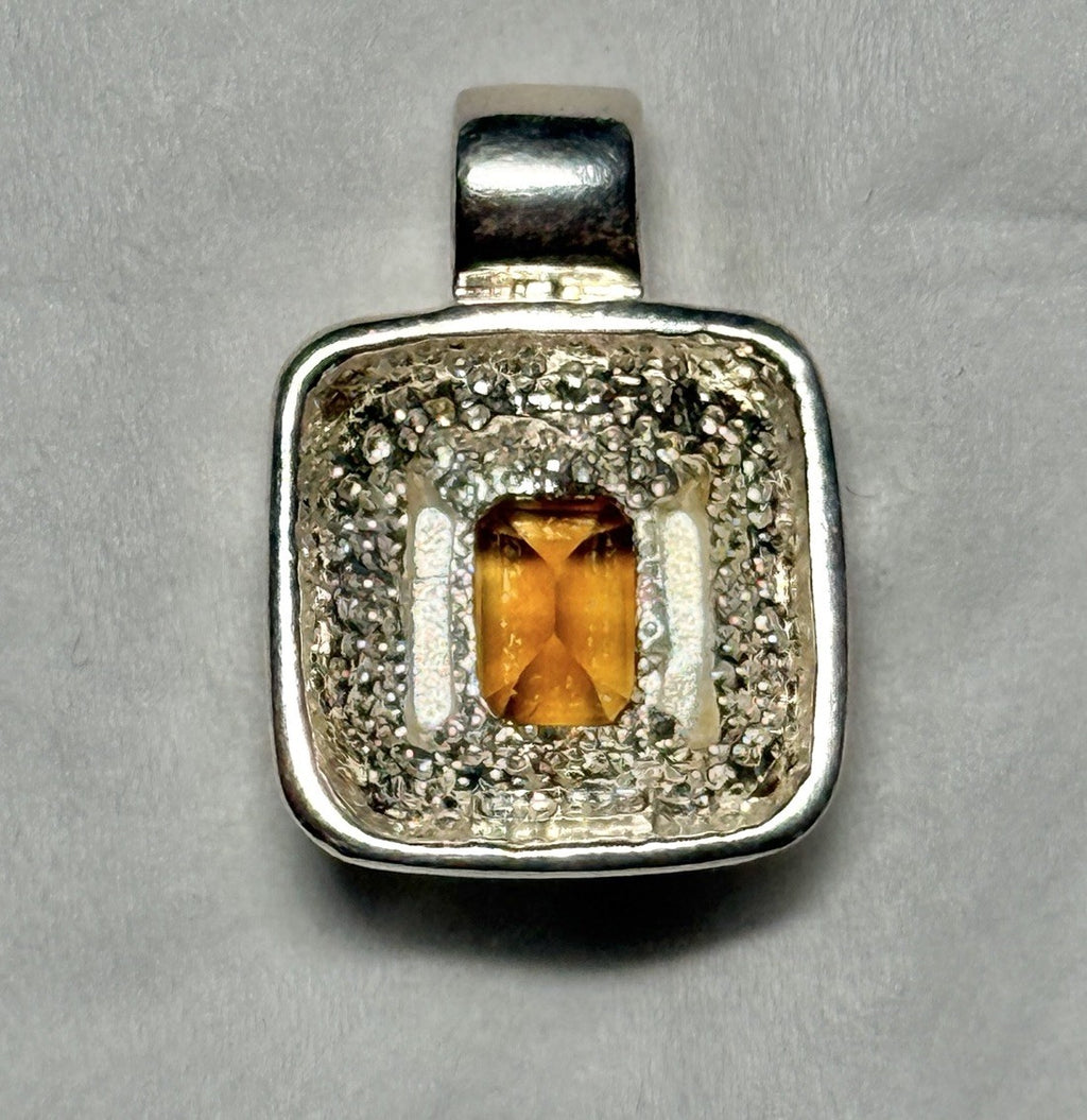 Sterling Silver 925 Orange Citrine Pendant Nice Size Chunky Stamped