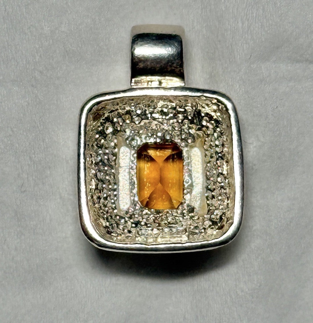 Sterling Silver 925 Orange Citrine Pendant Nice Size Chunky Stamped