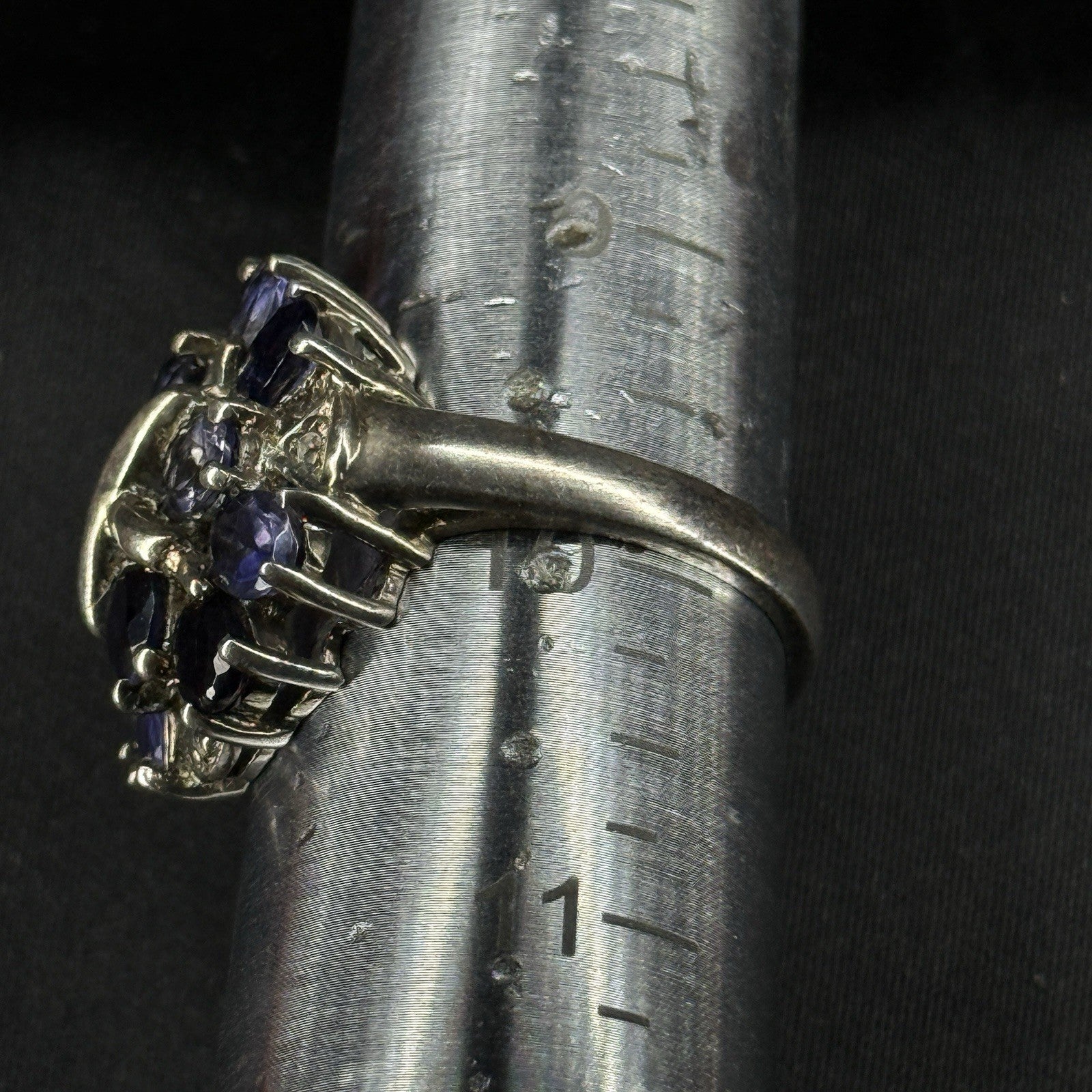 Estate Sterling Silver Ring Sapphire Cluster Blue Size 10 925 STS