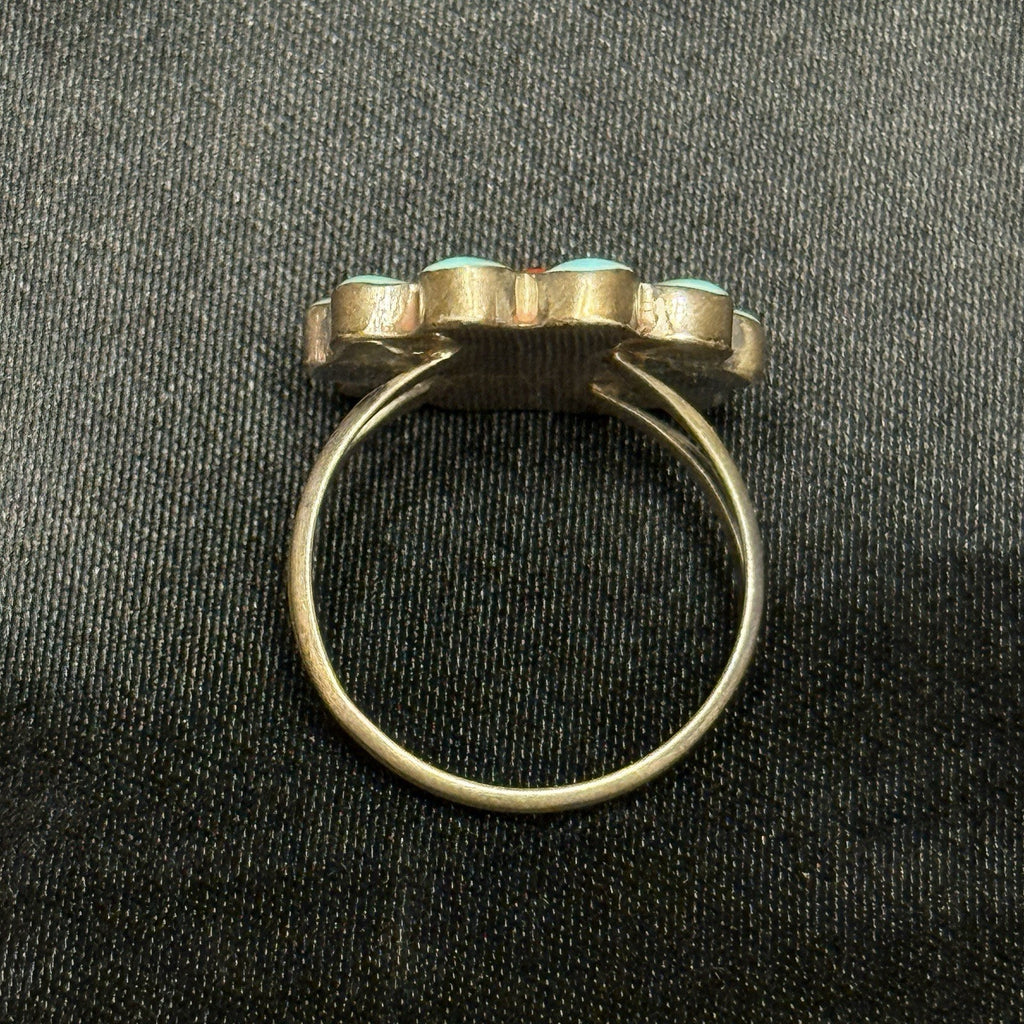Native American Sterling Silver Ring Inlay Sun Face Signed Rotiero Vacit Sz 6.5