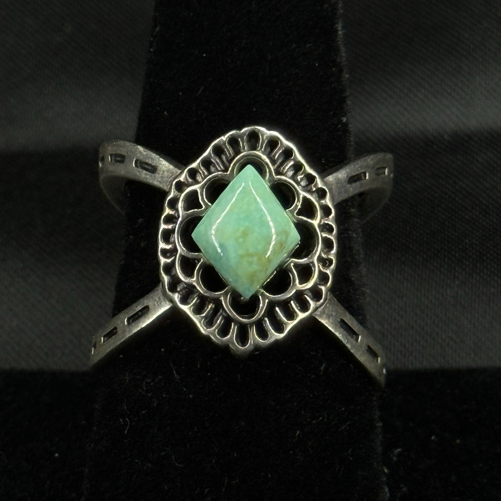 Estate Sterling Silver Ring X Split Turquoise Barse Size 7.75 925