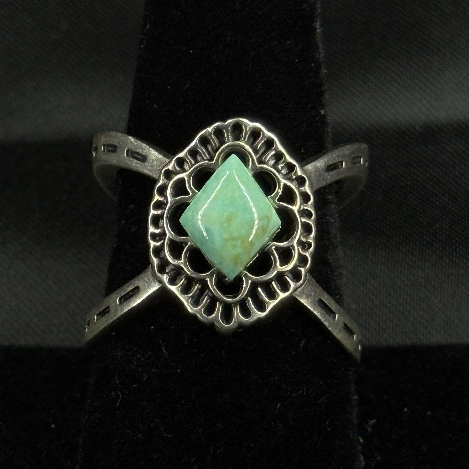 Estate Sterling Silver Ring X Split Turquoise Barse Size 7.75 925