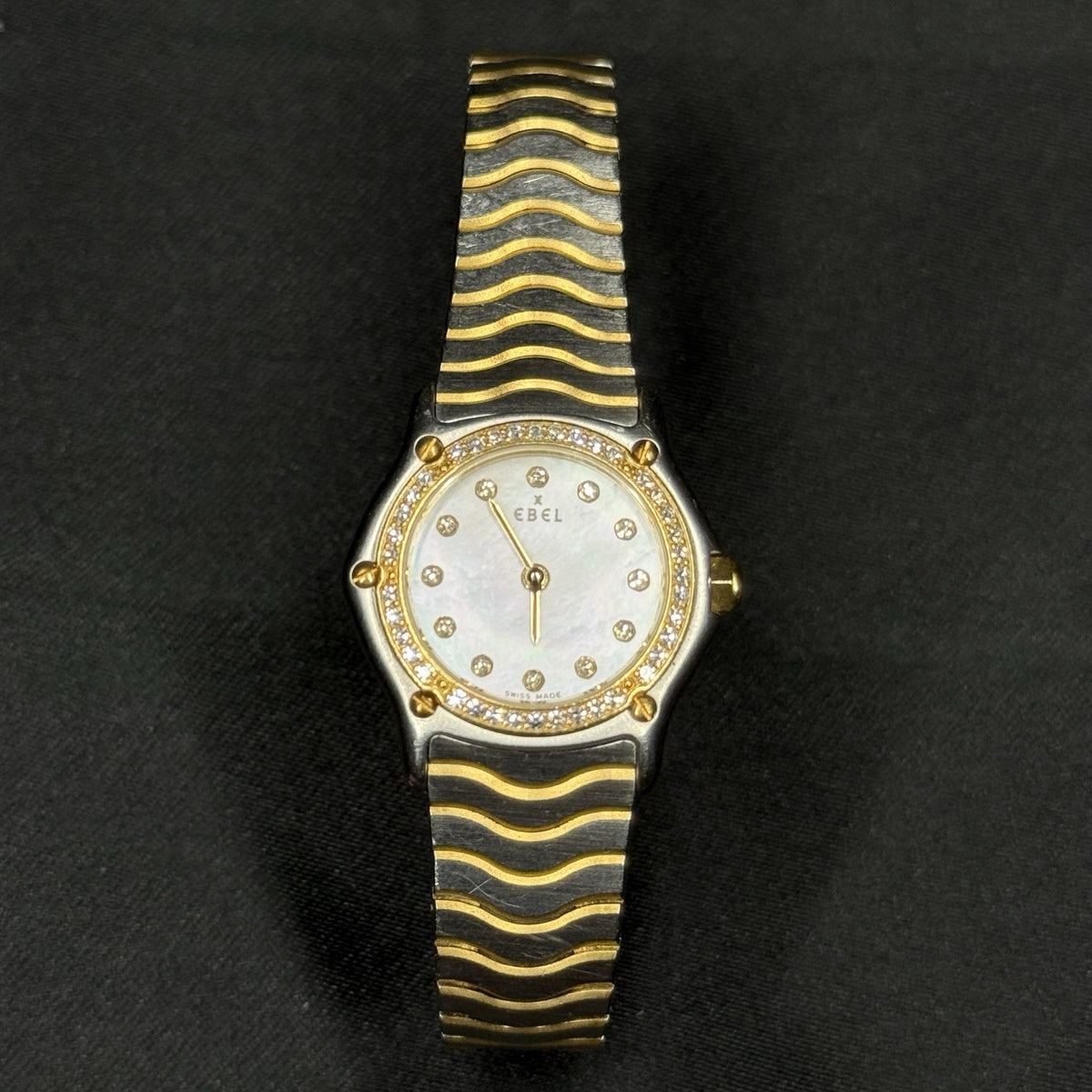 Ebel Classic Wave 1157114 18k SS Two Tone MOP Dial Diamond Bezel Watch Women's