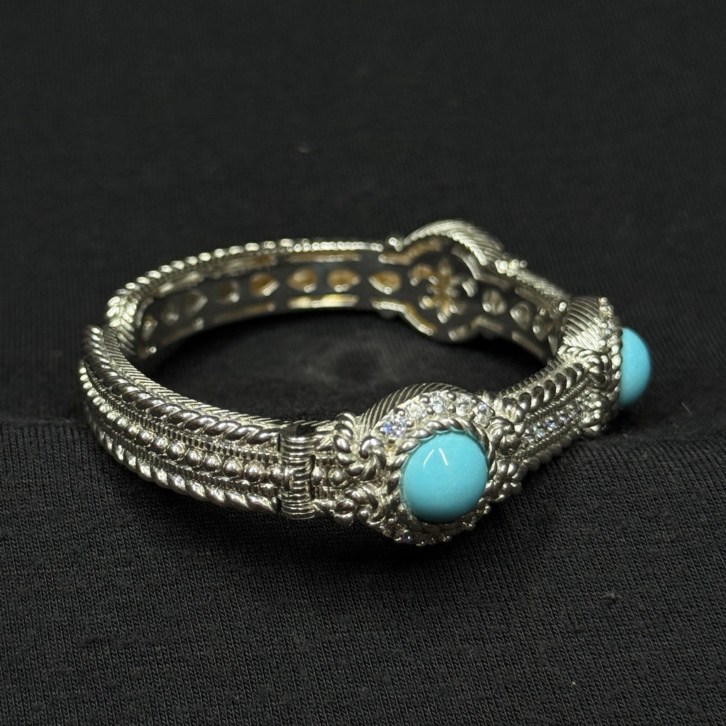 Estate Judith Ripka Sterling Silver Cuff Bracelet Turquoise CZ