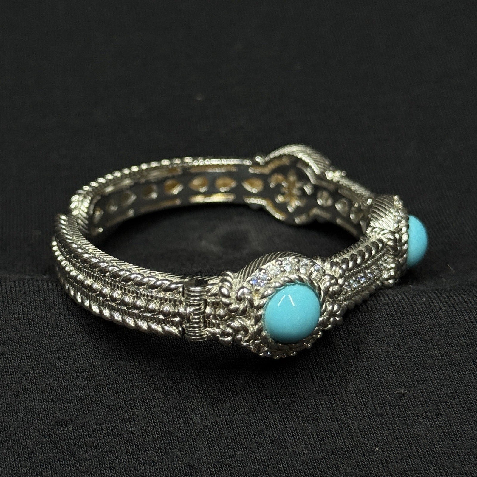 Estate Judith Ripka Sterling Silver Cuff Bracelet Turquoise CZ