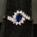 Estate Sterling Silver Ring Stone Blue Sapphire Halo CZ SZ 8.25 925
