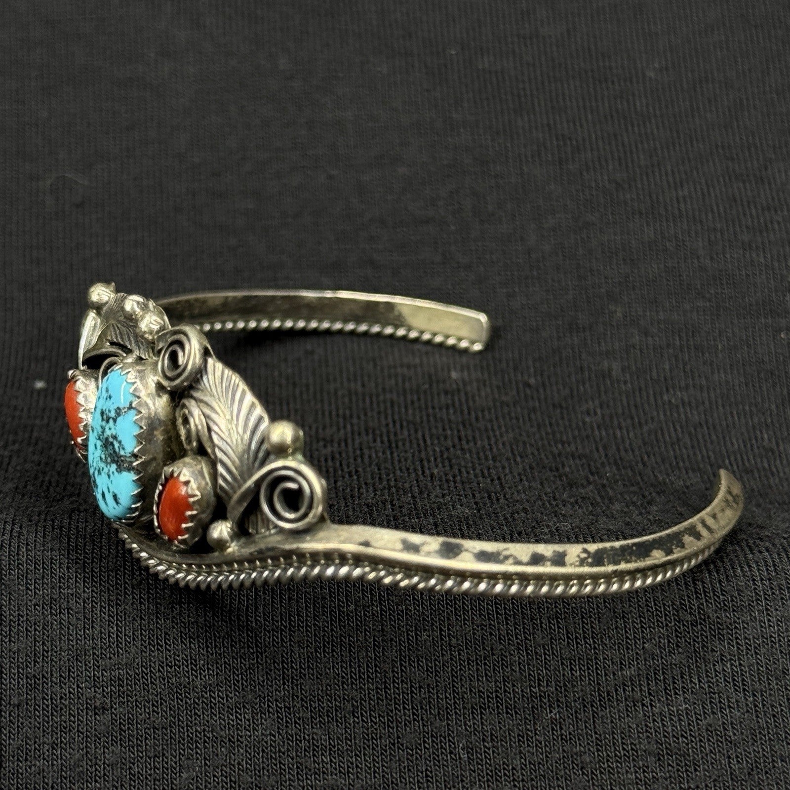 Estate Sterling Silver Cuff Bracelet Justin Morris Native Navajo Turquoise 925