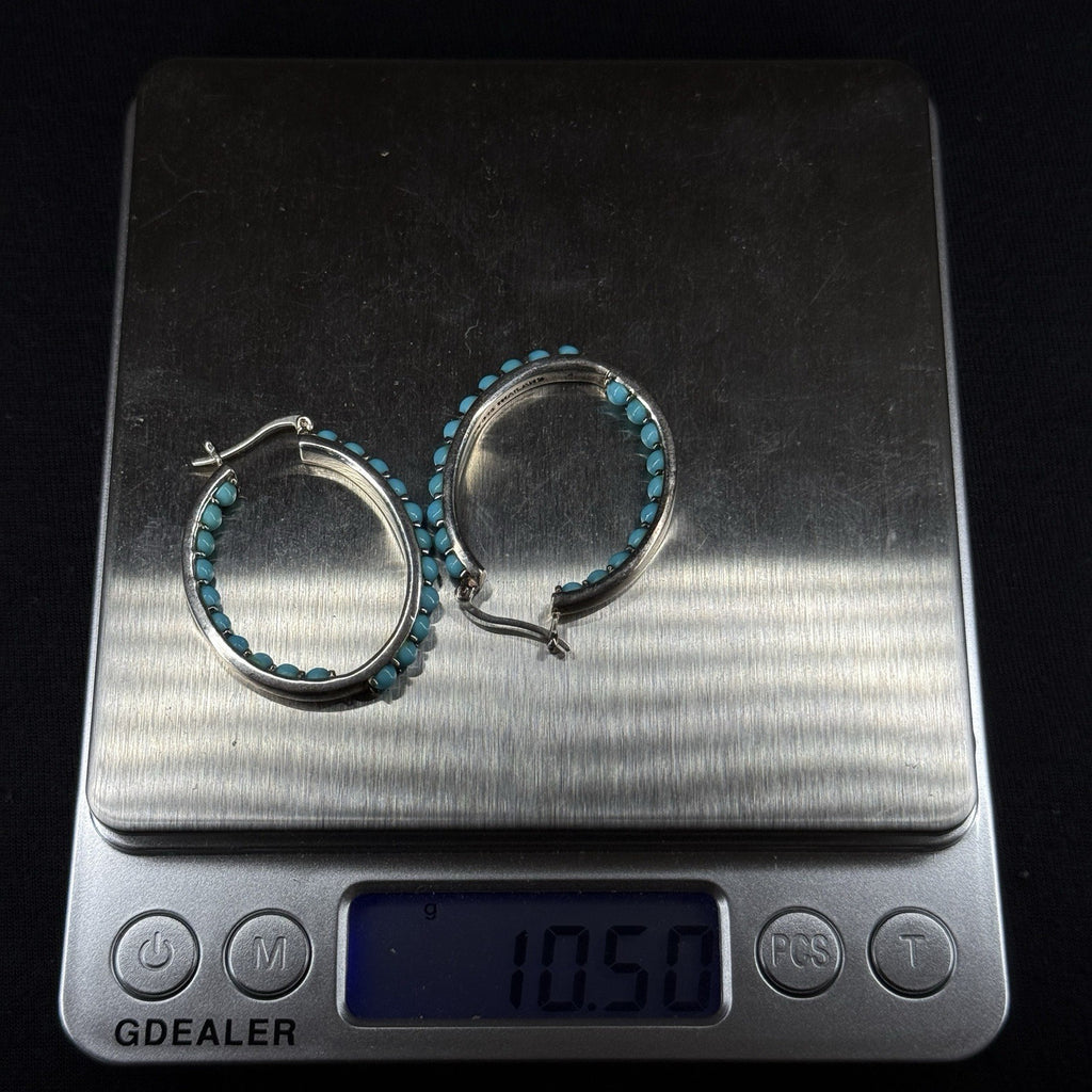 Estate Sterling Silver Earrings Turquoise Hoop SX 925