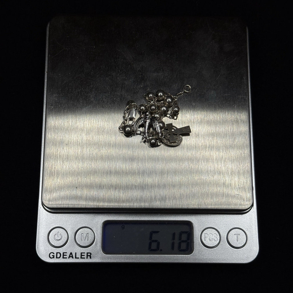 Estate Sterling Silver Rosary Bracelet Dove,Celtic Cross 925. 7 In