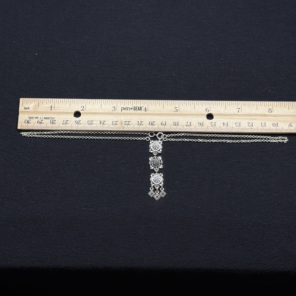 Estate Sterling Silver 925 Necklace CZ Marcasite 3 Tier 925A 19IN