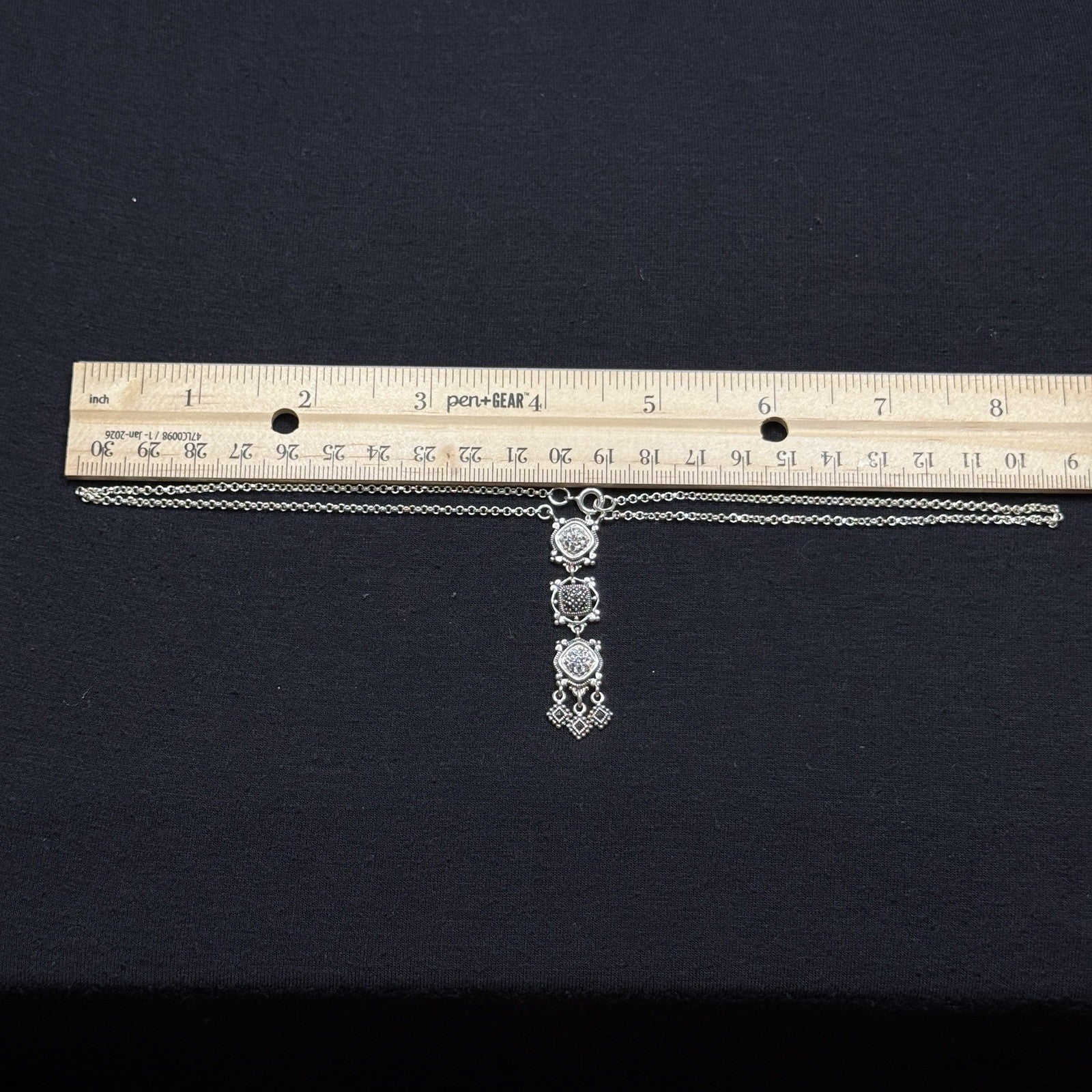 Estate Sterling Silver 925 Necklace CZ Marcasite 3 Tier 925A 19IN