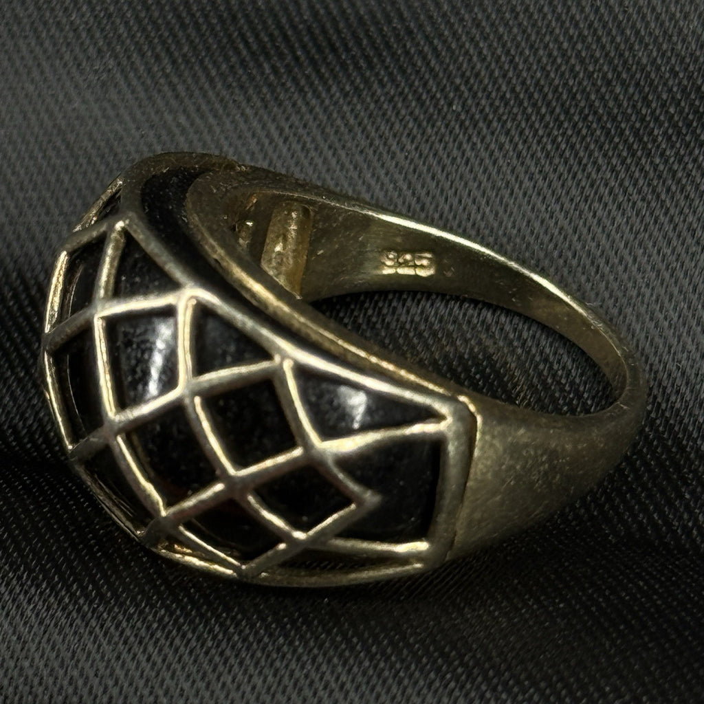 Estate Sterling Silver Ring Black Onyx Gold Wash Size 6.5 925