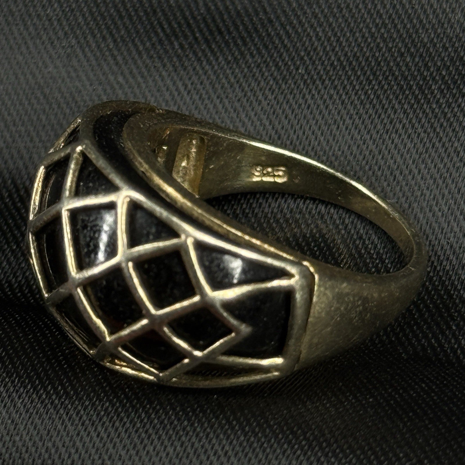 Estate Sterling Silver Ring Black Onyx Gold Wash Size 6.5 925
