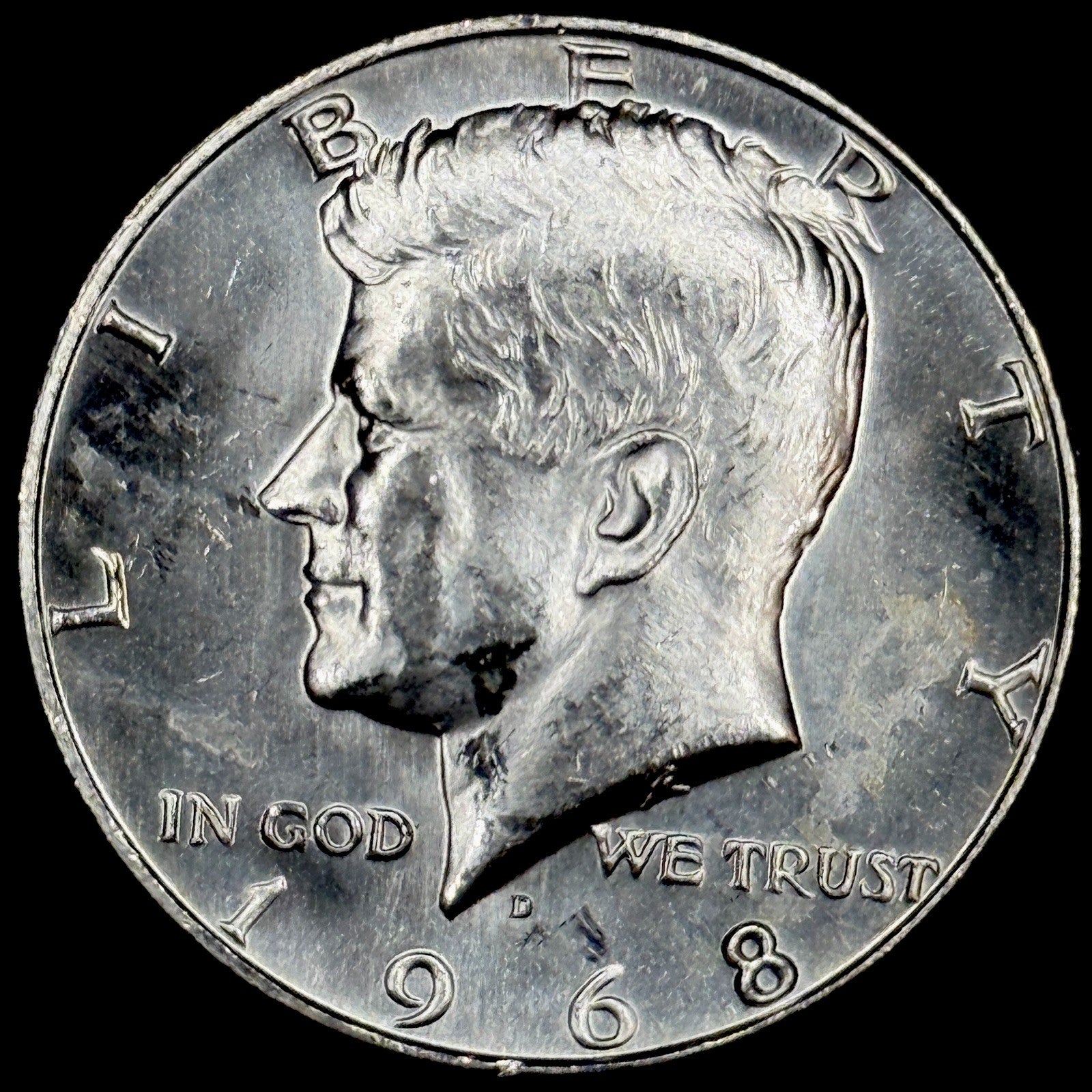 1968-D Kennedy Half Dollar Silver Uncirculated Gem Deep Proof Like Obverse