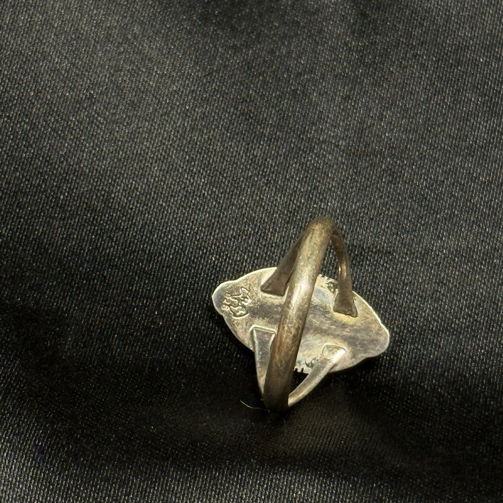 Native Running Bear Sterling Silver Ring White Fire Opal Signed RB Size 7.5