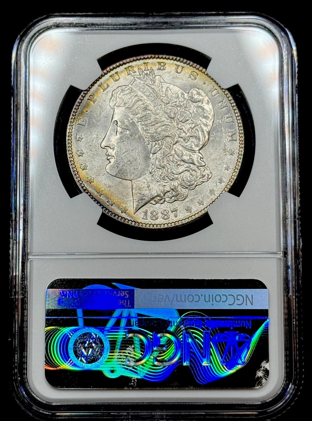 1887 Morgan Silver Dollar NGC MS64 Toned Reverse Mount