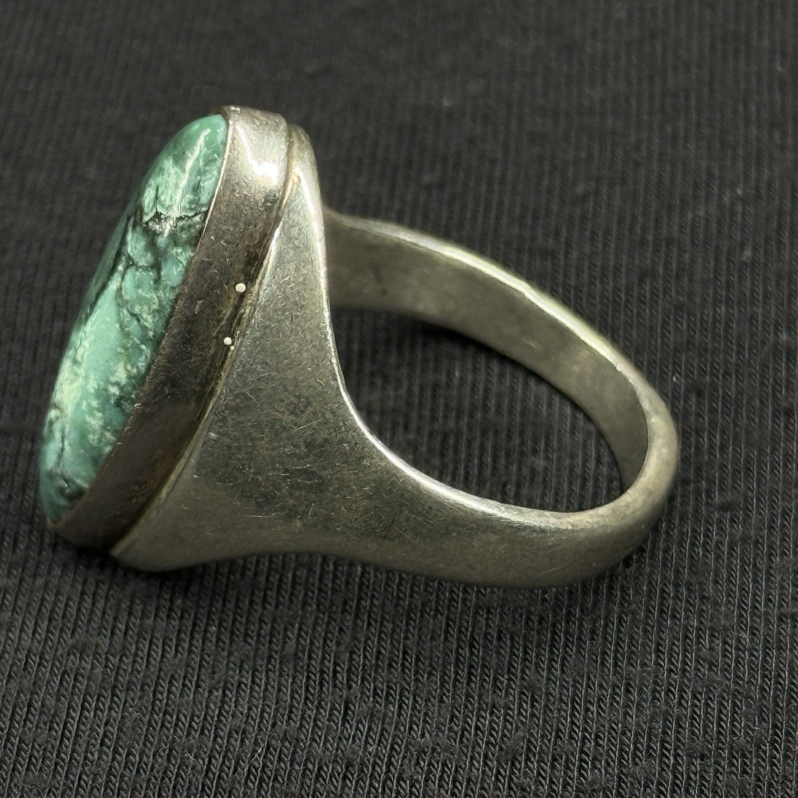 Native Green Turquoise Sterling Silver Elongated Ring Size 12.5 925 Heavy