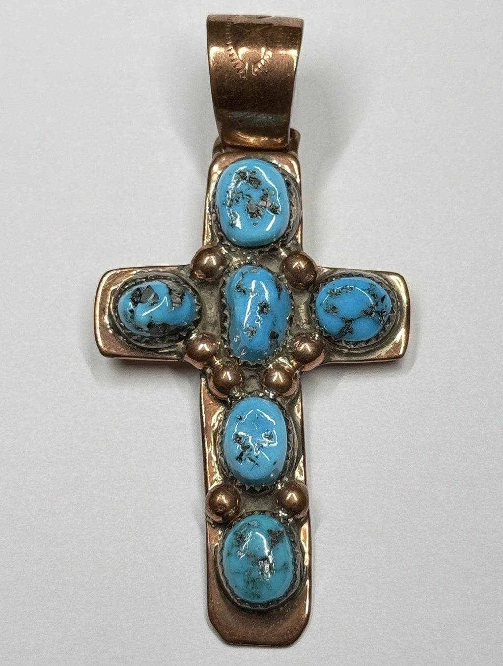 Running Bear Copper Turquoise Stone Cross Pendant Stamped RB 925 Native