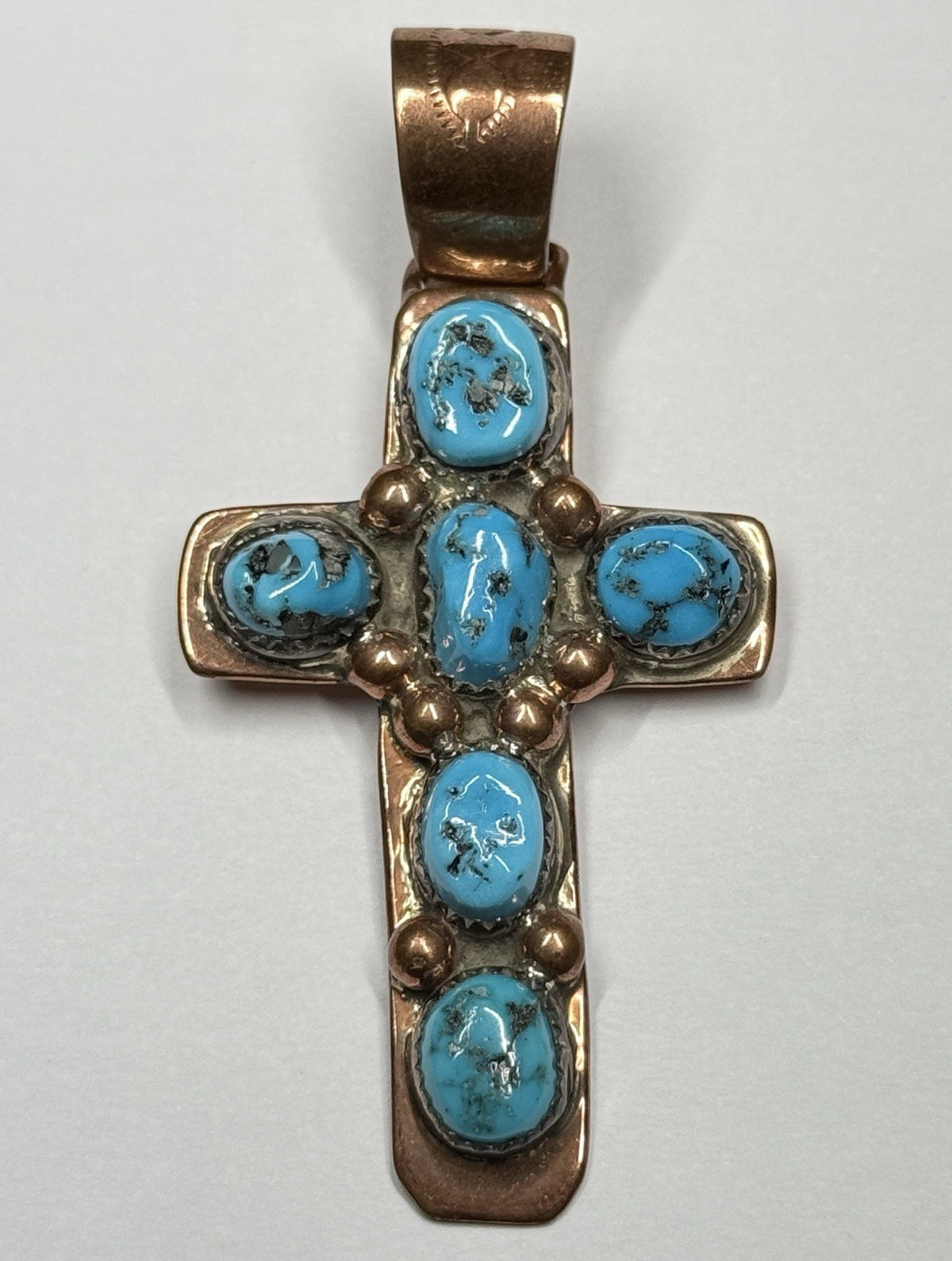 Running Bear Copper Turquoise Stone Cross Pendant Stamped RB 925 Native