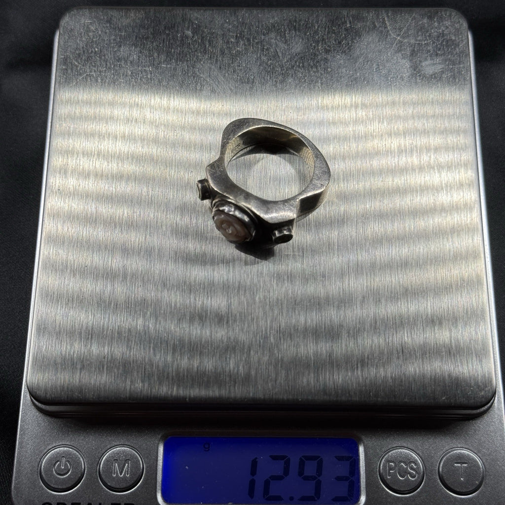 Estate Sterling Silver MOP Flower Ring Band Thick Heavy 12.9g Size 10 PB