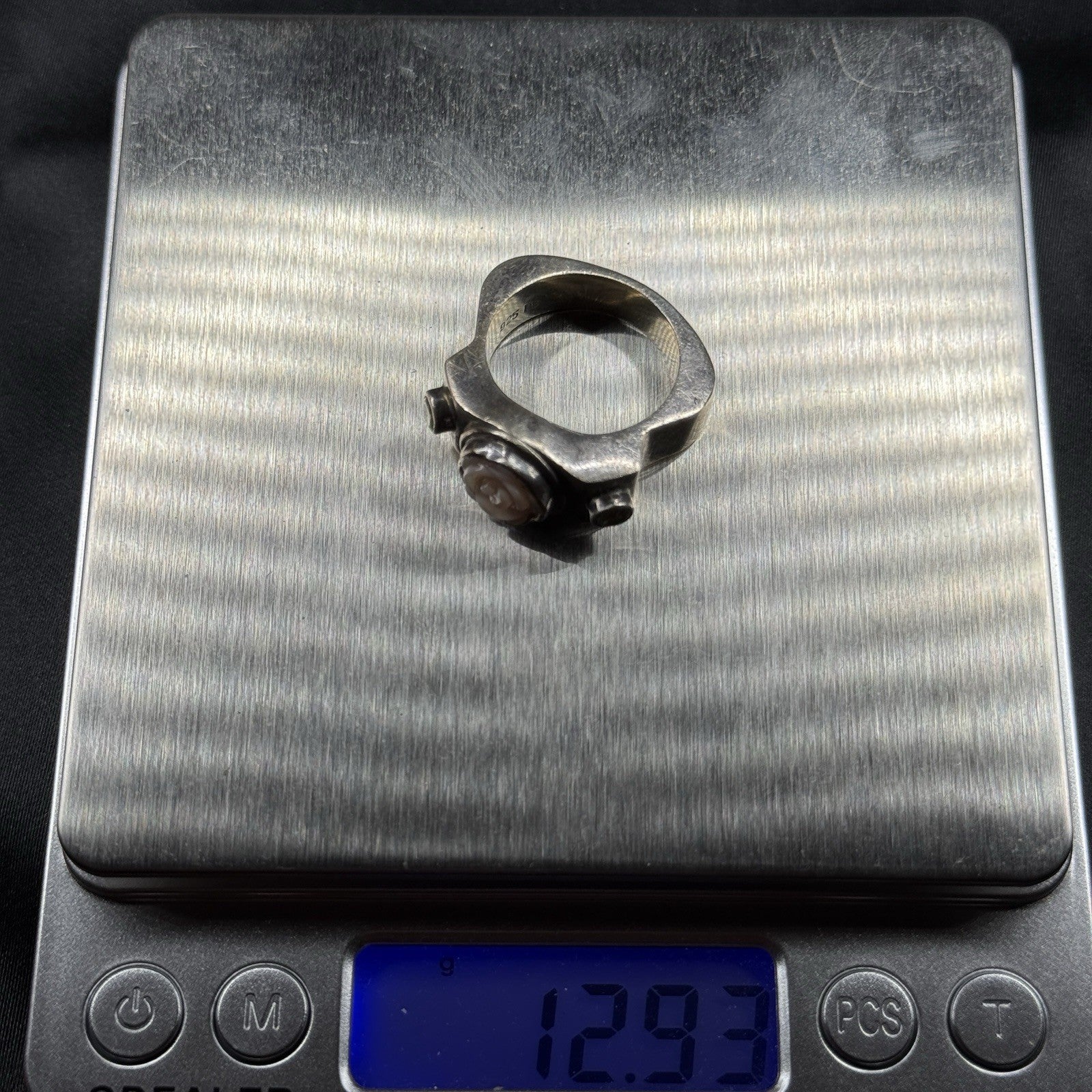 Estate Sterling Silver MOP Flower Ring Band Thick Heavy 12.9g Size 10 PB