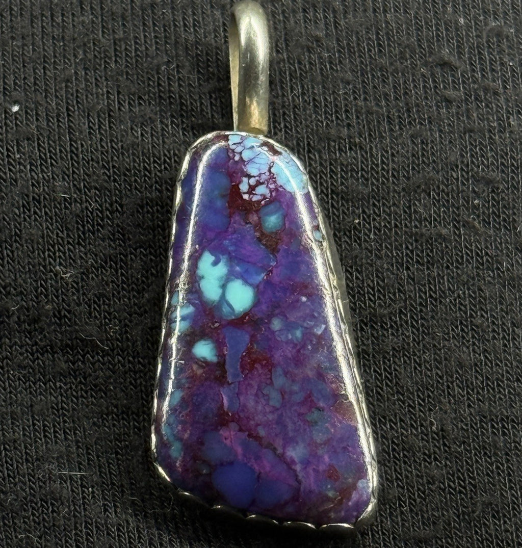 Native American Tsosie Navajo Purple Turquoise Sterling Silver Pendant 925 Begay