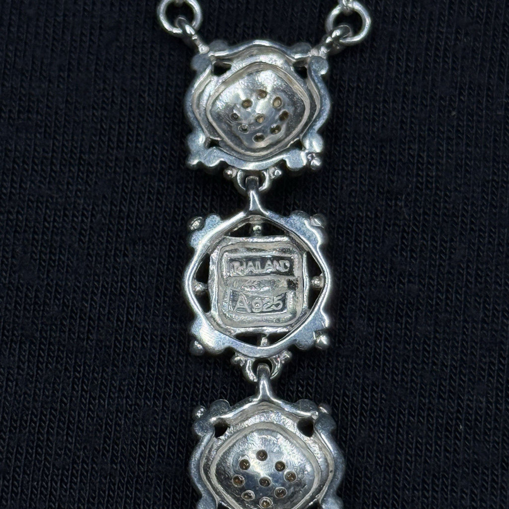 Estate Sterling Silver 925 Necklace CZ Marcasite 3 Tier 925A 19IN
