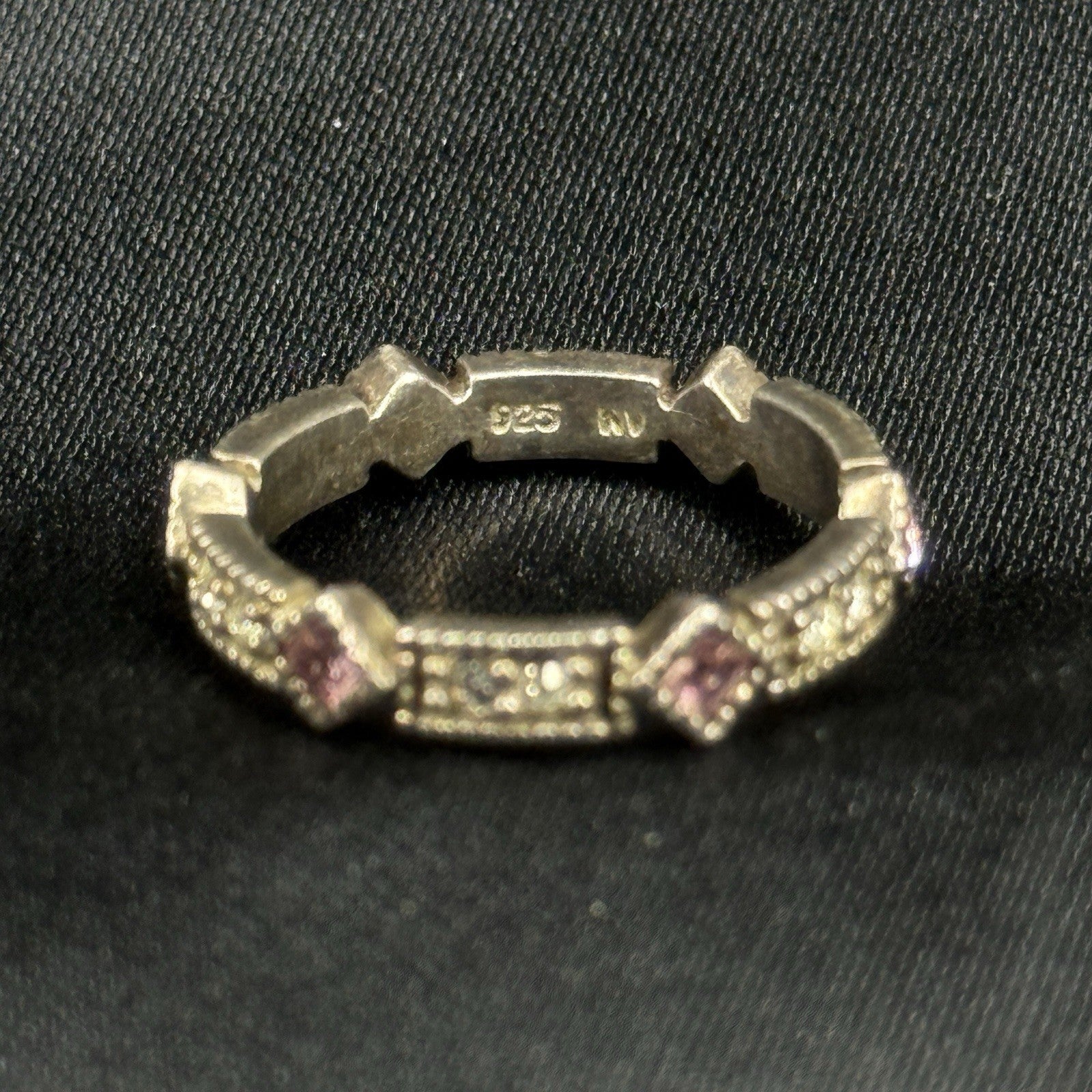 Vintage Avon Sterling Silver Ring Pink Stone CZ 925 Size 5.5 Infinity Band