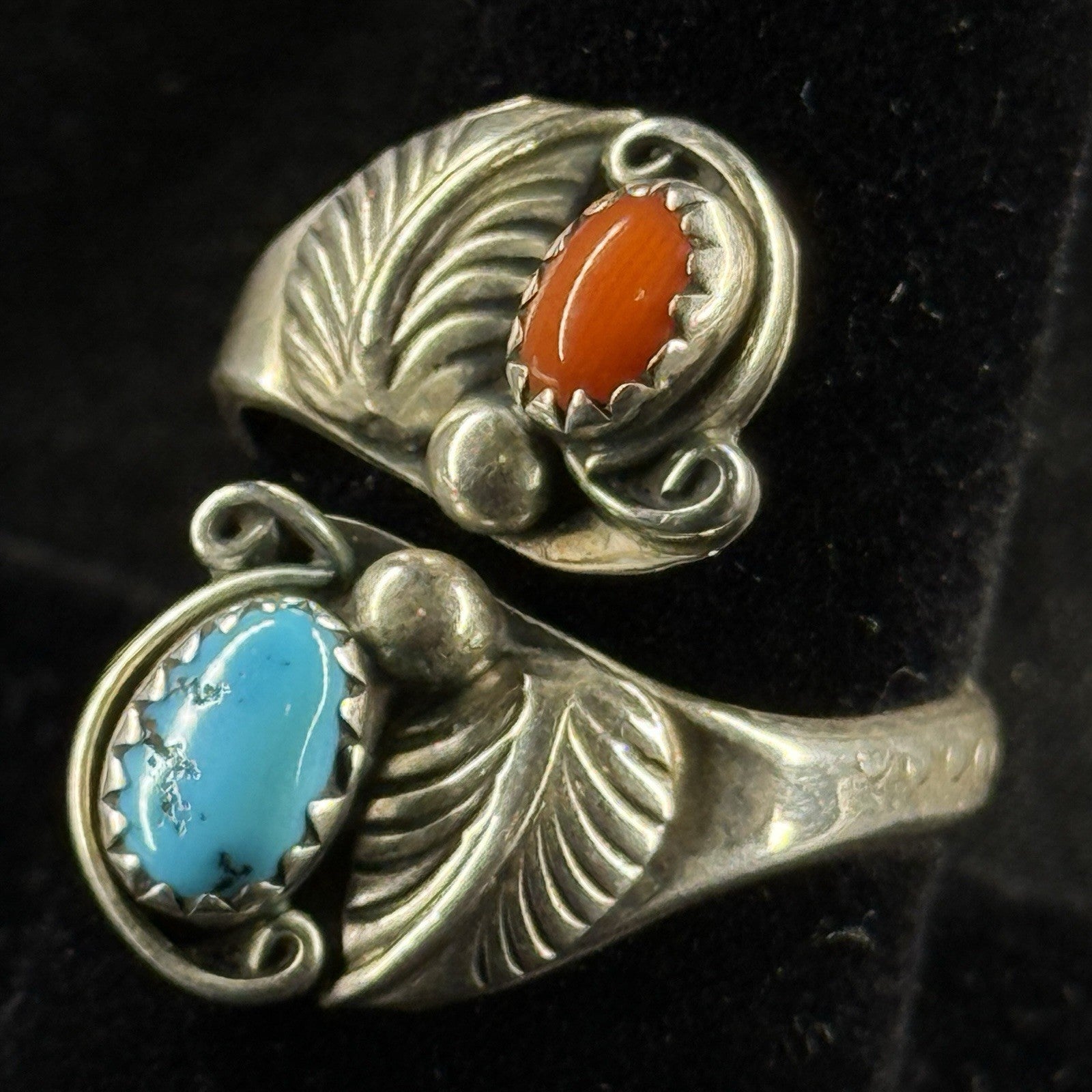 Navajo Richard And Rita Begay Sterling Silver Turquoise Coral Bypass Ring SZ8