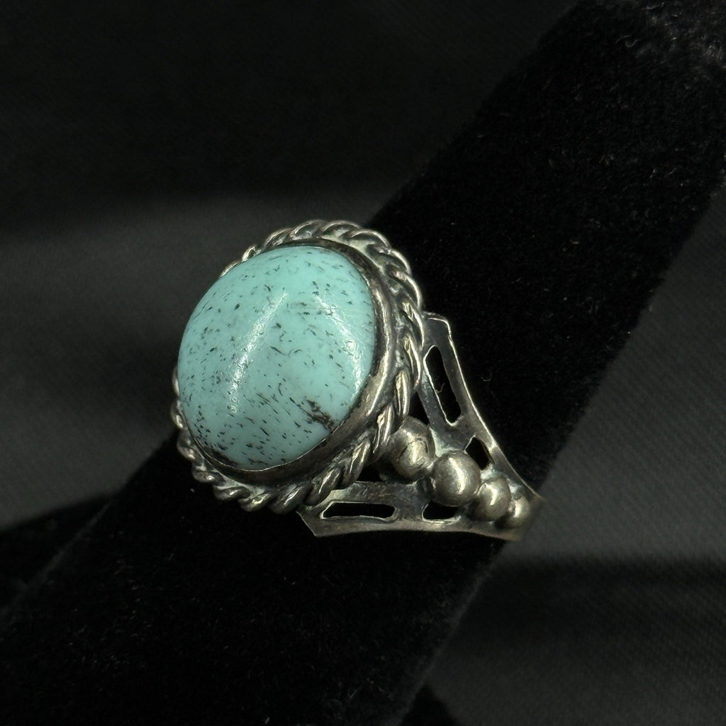 Estate Sterling Silver Ring Round Turquoise Size 5 925