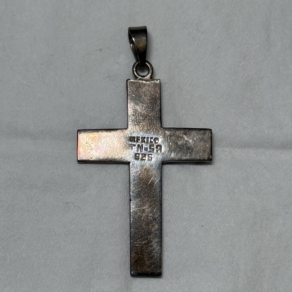 TAXCO Vintage Sterling Silver Cross Red Stone Signed TN-53