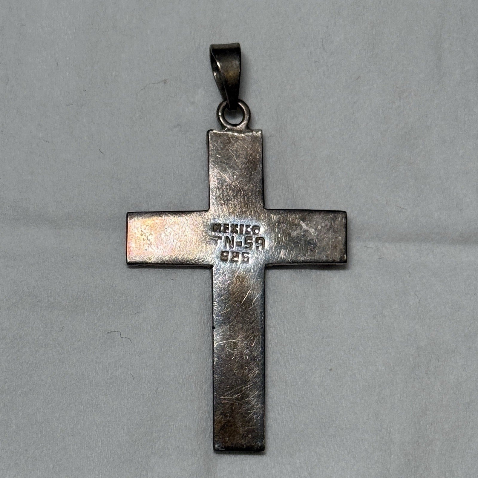 TAXCO Vintage Sterling Silver Cross Red Stone Signed TN-53