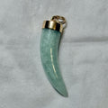 14k Gold Vintage Green Jade Horn Pendant Signed 14KP