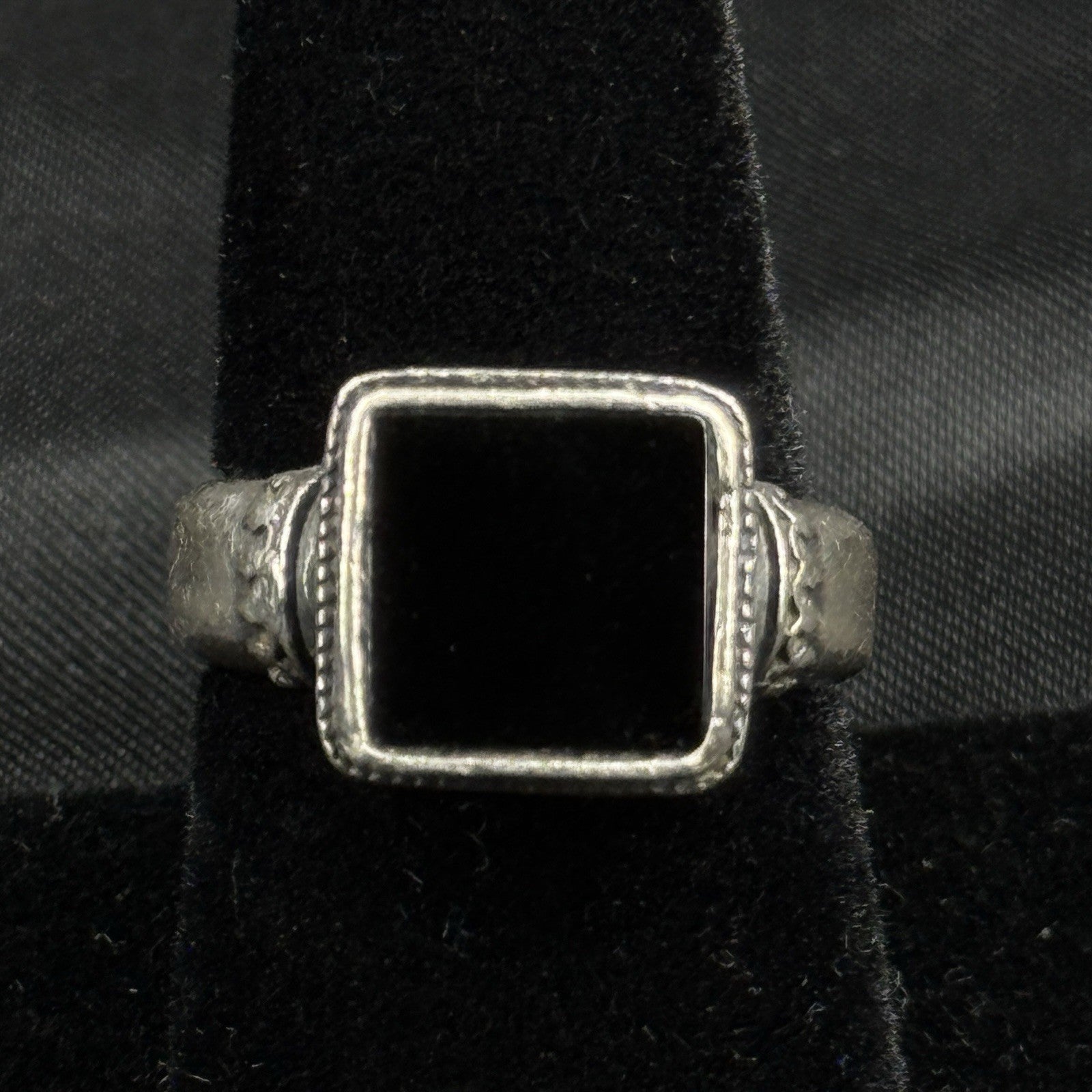Estate Sterling Silver Ring Square Black Onyx Size 7 925
