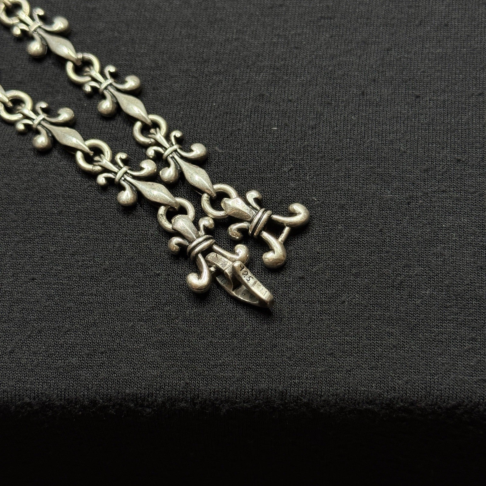 Darren Simonian Sterling Silver Fleur de Lis Necklace Amber Heart Pendant 925