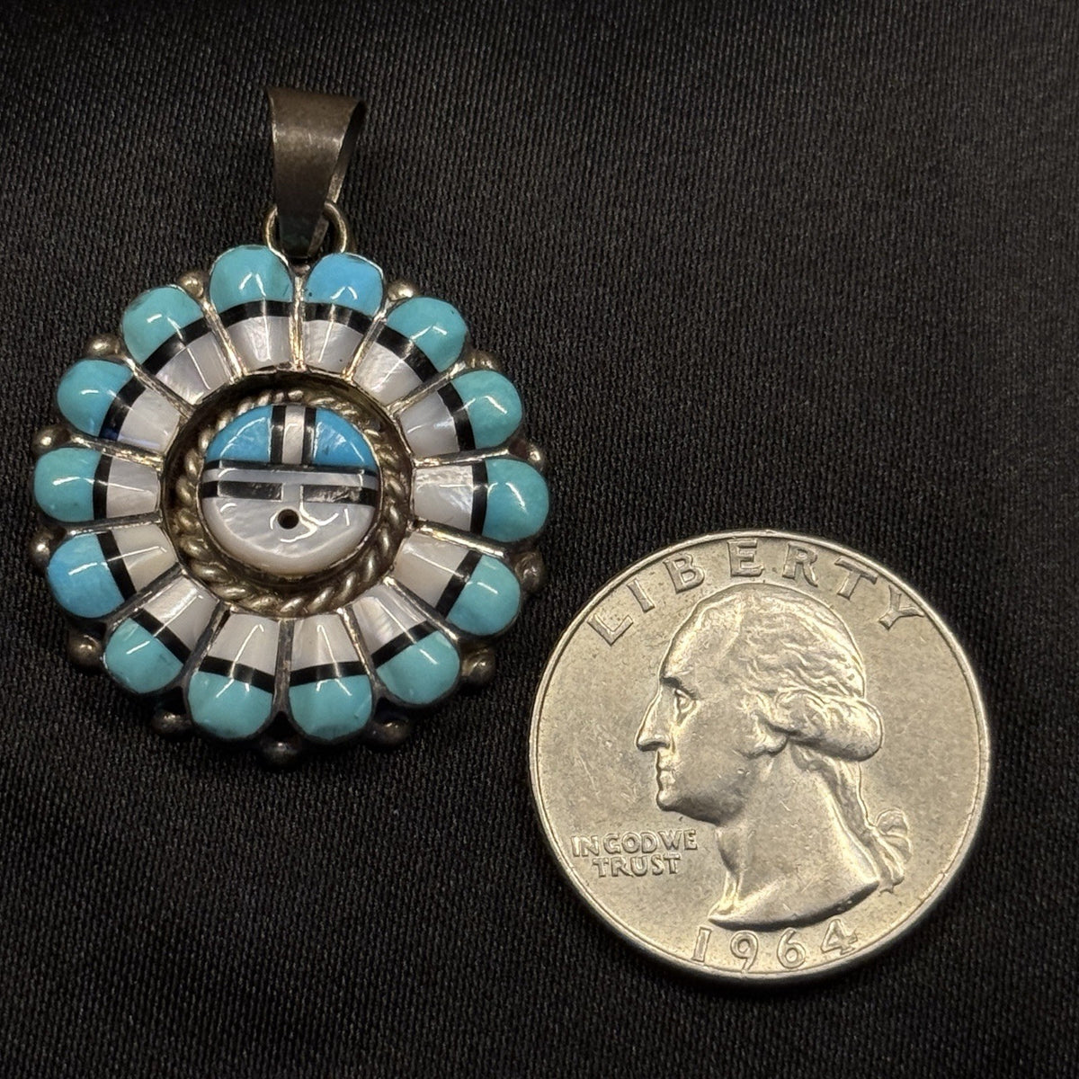 Native American Sterling Silver Pendant Zuni Sun Face Inlay Signed RC Gasper