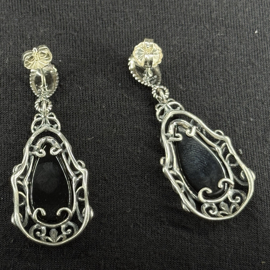 Carolyn Pollack Estate Sterling Silver Earrings Black Oynx Stud Drop 925