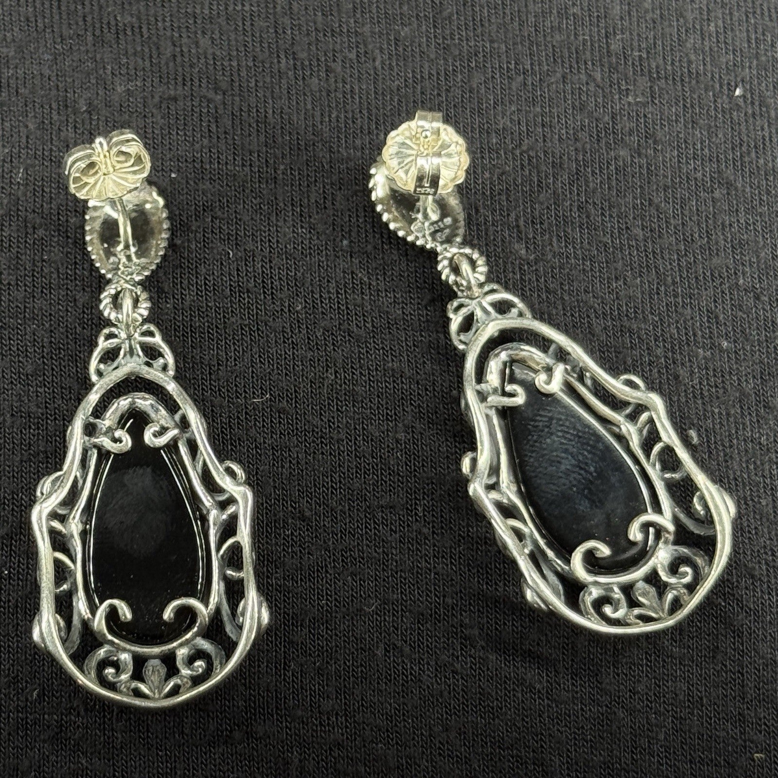 Carolyn Pollack Estate Sterling Silver Earrings Black Oynx Stud Drop 925