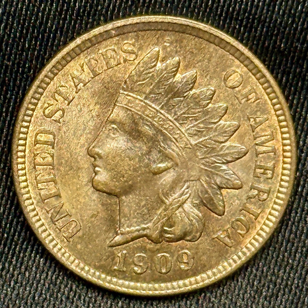 1909 Indian Head Cent Brilliant Uncirculated BU Toned
