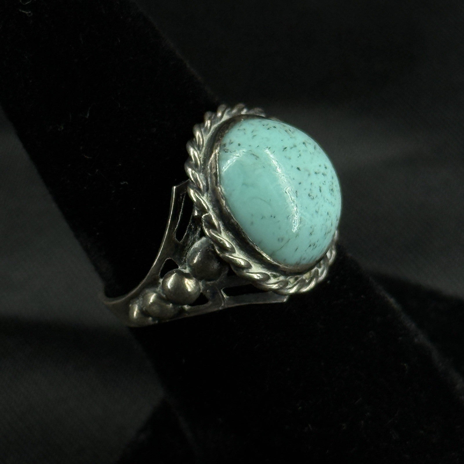 Estate Sterling Silver Ring Round Turquoise Size 5 925