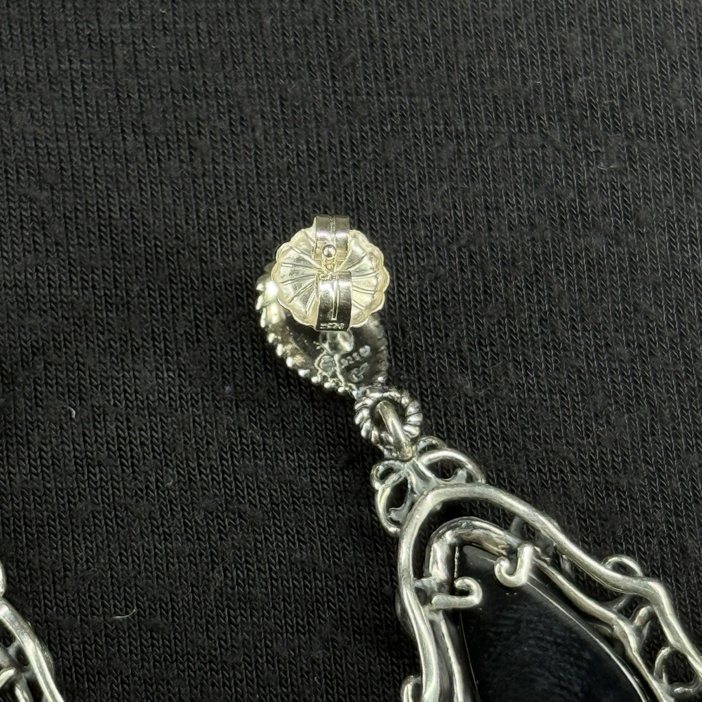 Carolyn Pollack Estate Sterling Silver Earrings Black Oynx Stud Drop 925