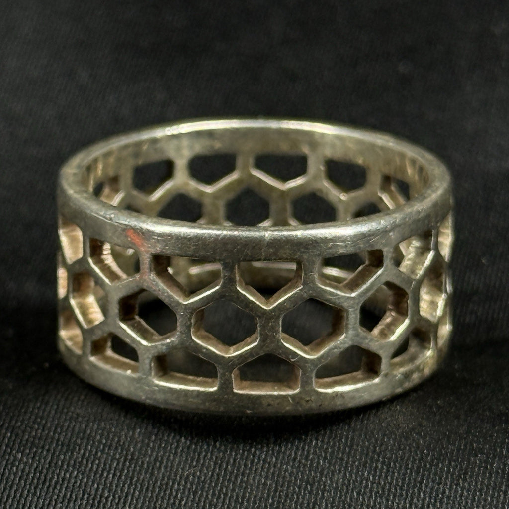 Estate Sterling Silver Ring Thick Honeycomb Band Size 12.5 8.2g 925