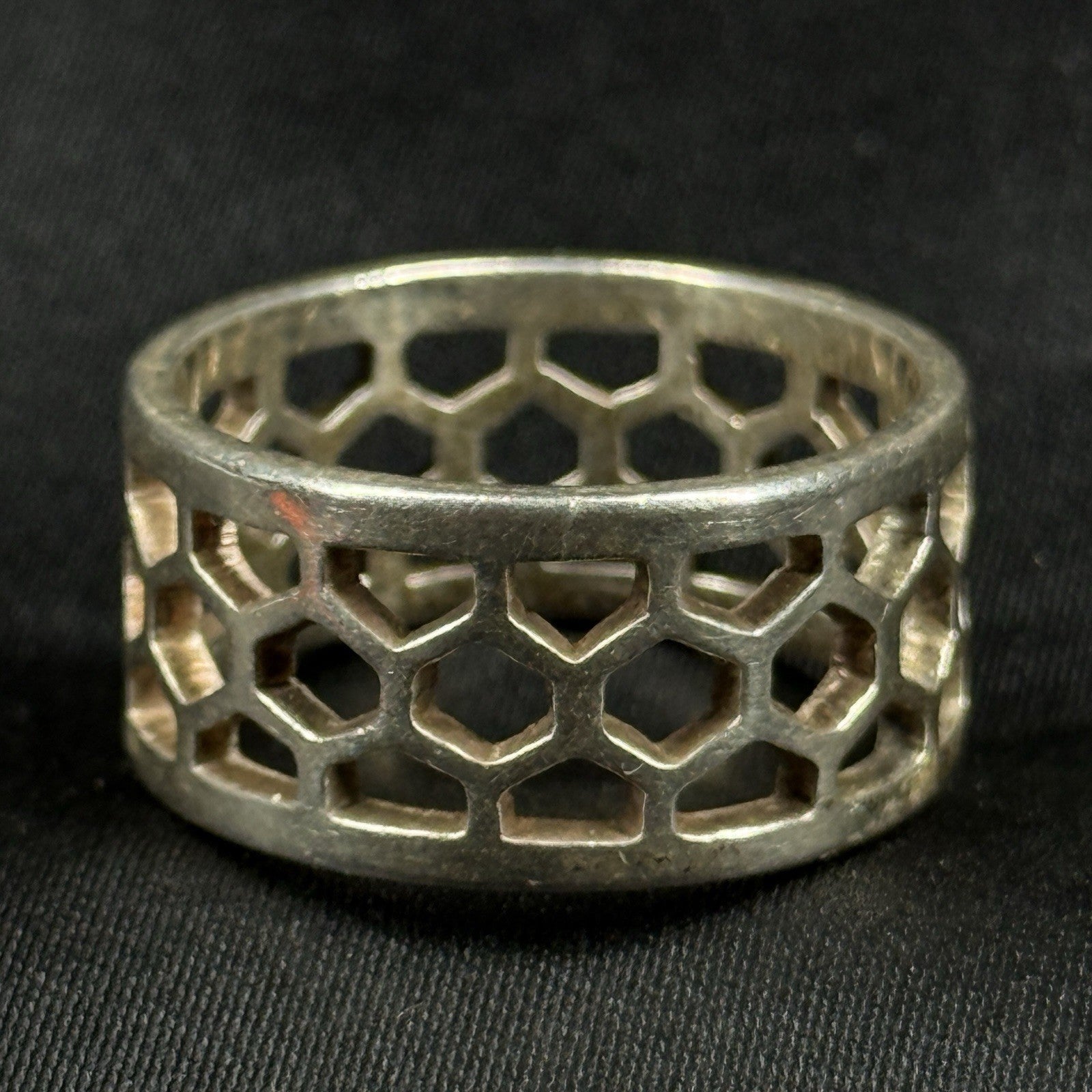 Estate Sterling Silver Ring Thick Honeycomb Band Size 12.5 8.2g 925