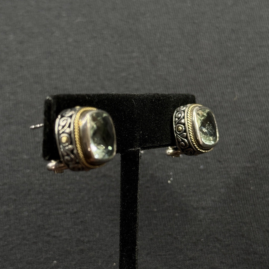 Samuel B Behnam BJC Estate Sterling Silver & 18k Green Amethyst Quartz Earrings