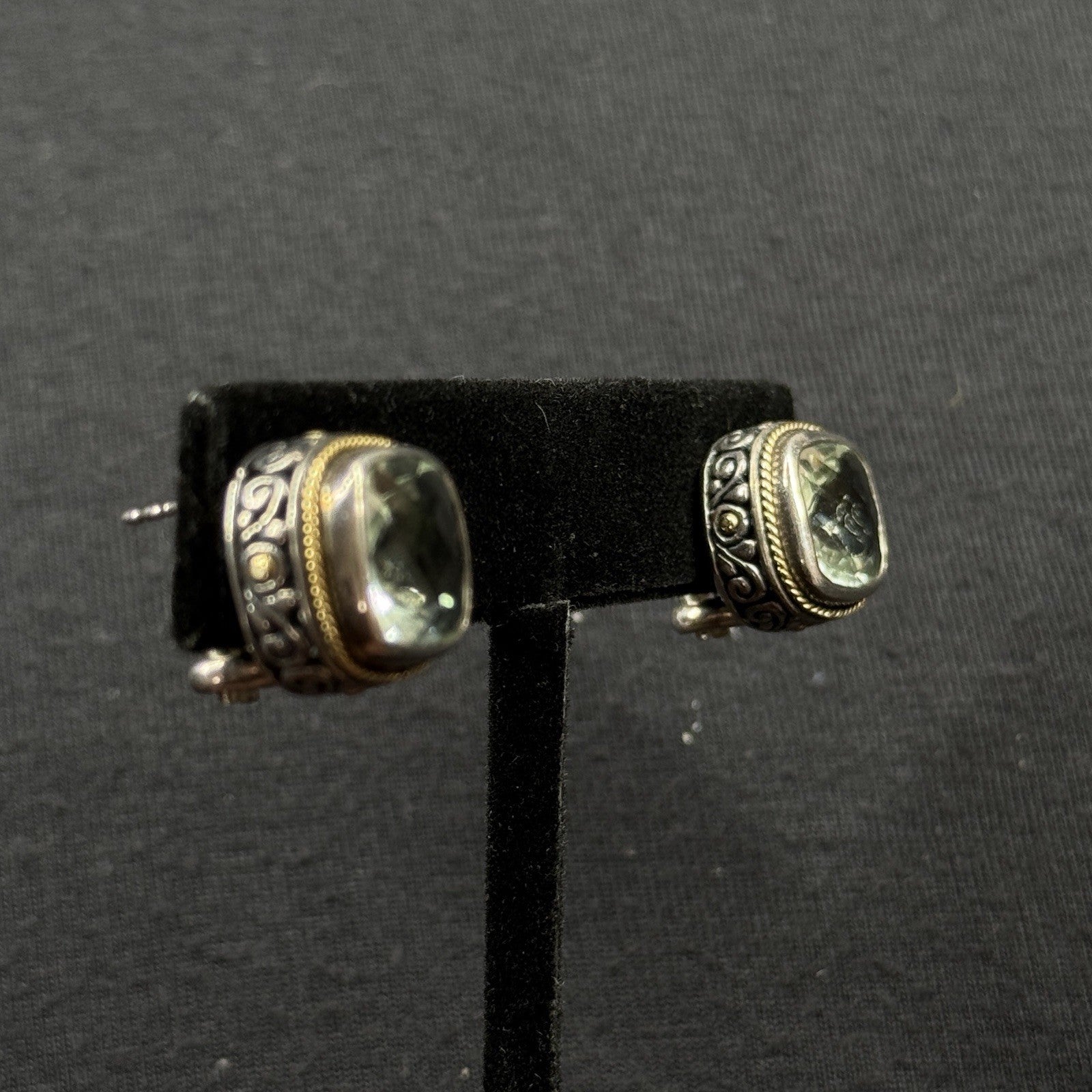 Samuel B Behnam BJC Estate Sterling Silver & 18k Green Amethyst Quartz Earrings