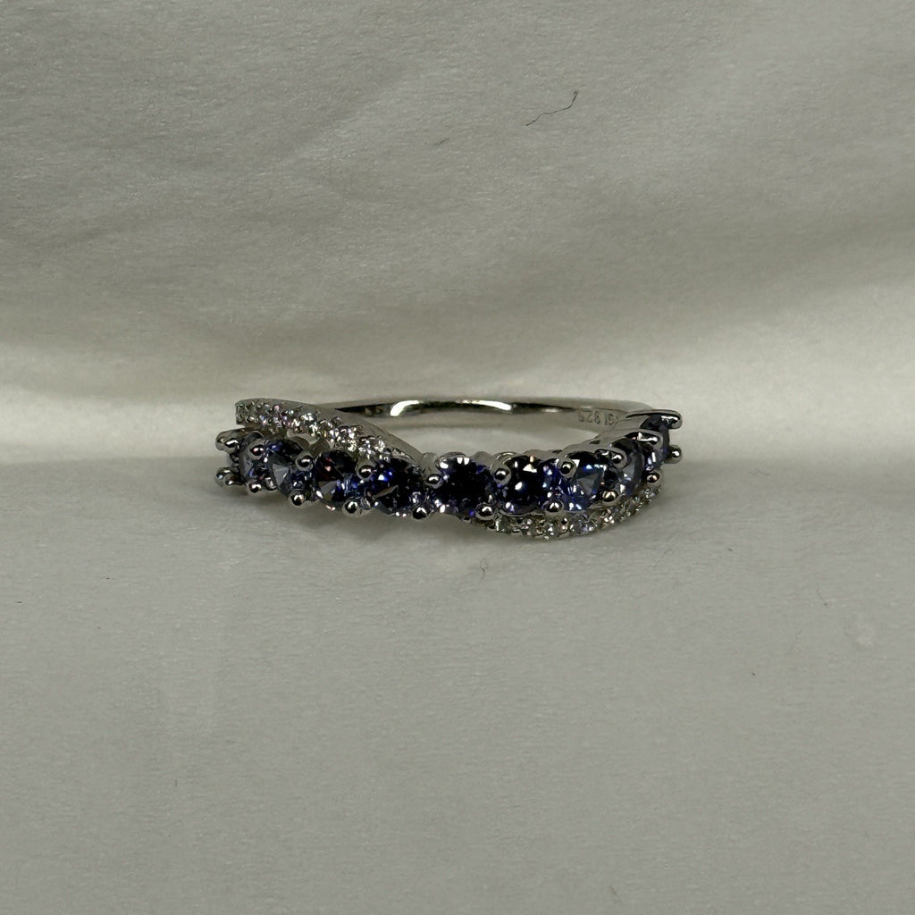 Estate Sterling Silver Ring 925 Size 7.75 Purple CZ Infinity Weave