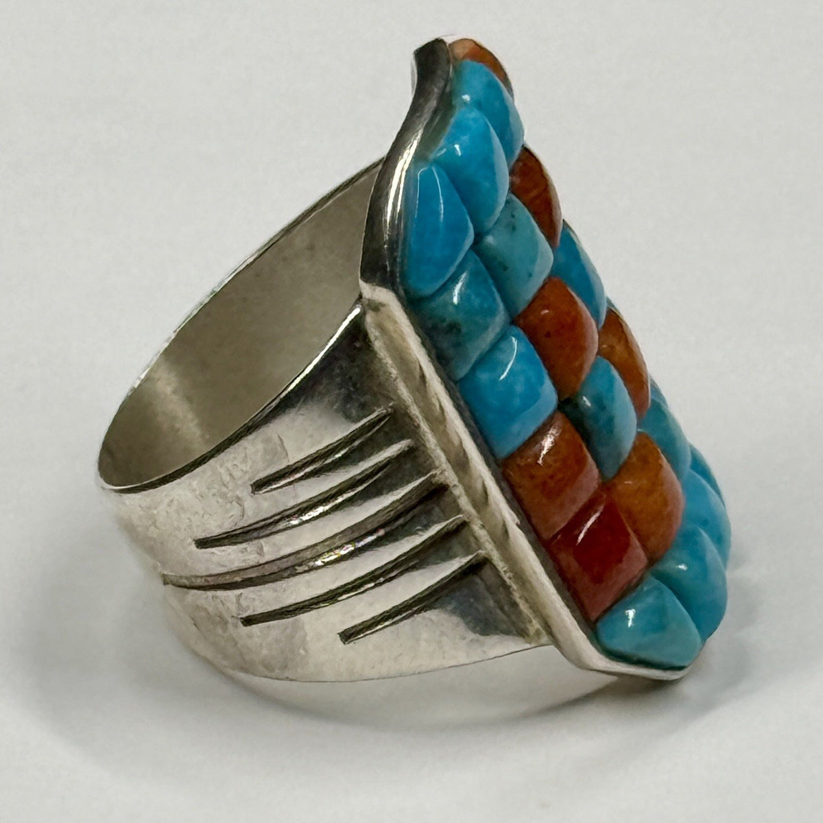 Estate Sterling Silver DRT Turquoise Coral Ring Size 6.5 Jay King