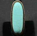 Native Turquoise Sterling Silver Ring Size 6.5 925 Dine Begaye Elongated 2 Inch